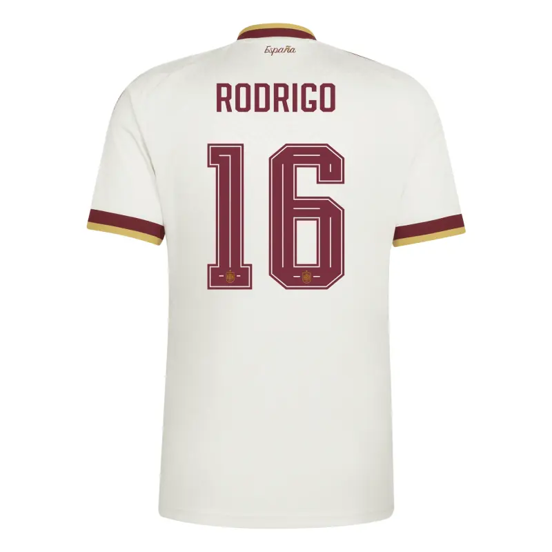 Camiseta Rodrigo 16 España Mundial 2026 Away Blanco/Rojo