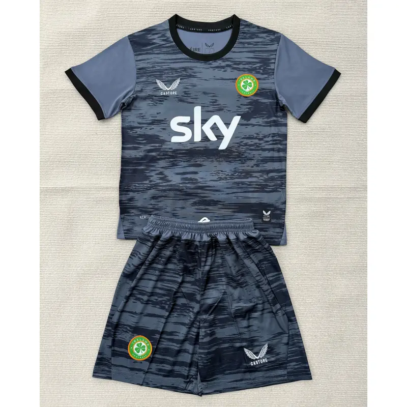 Camiseta de Portero Irland Mundial 2026 Third Gris/Negro Niño Kit