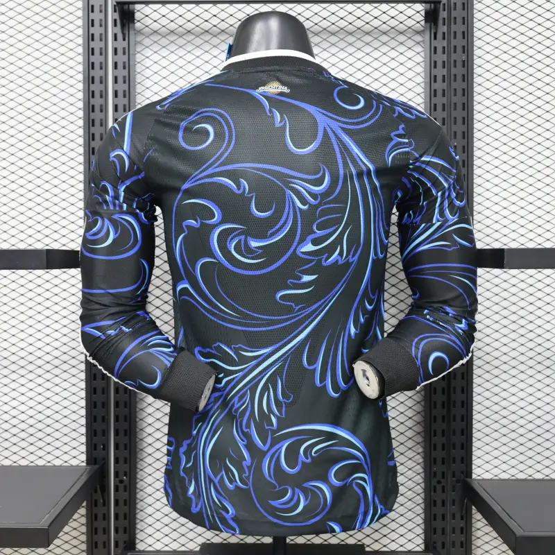 Camiseta Argentina Away Mundial 2026 ML Negro/Azul con FIFA2022 (EDICIÓN JUGADOR)