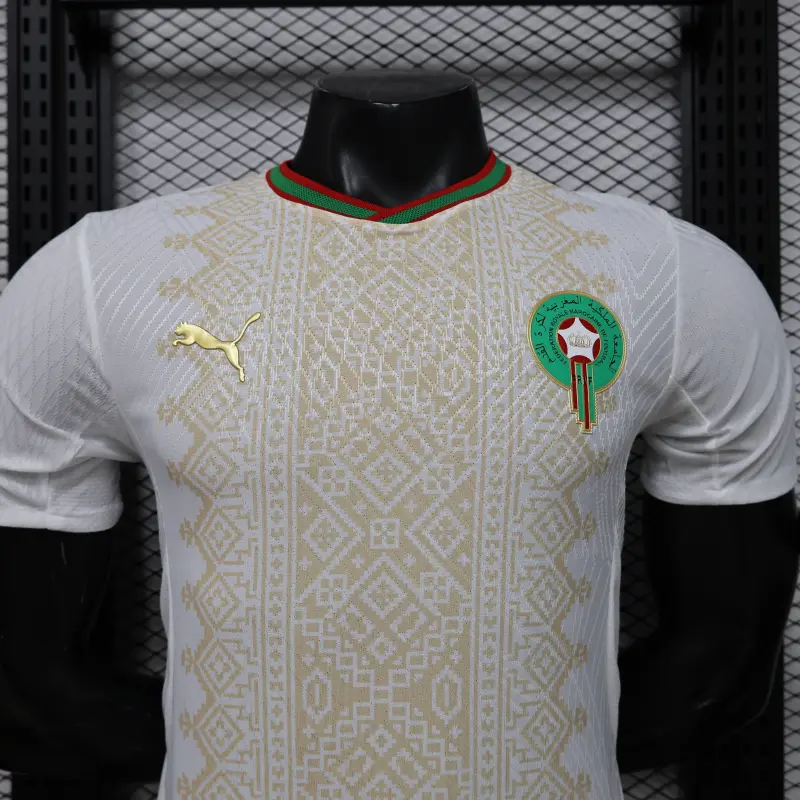Camiseta Marruecos Away Mundial 2026 Blanco/Oro (EDICIÓN JUGADOR)
