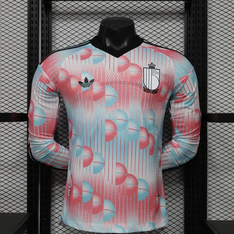 Camiseta Bélgica Away Mundial 2026 ML Rosa/Azul Claro (EDICIÓN JUGADOR)