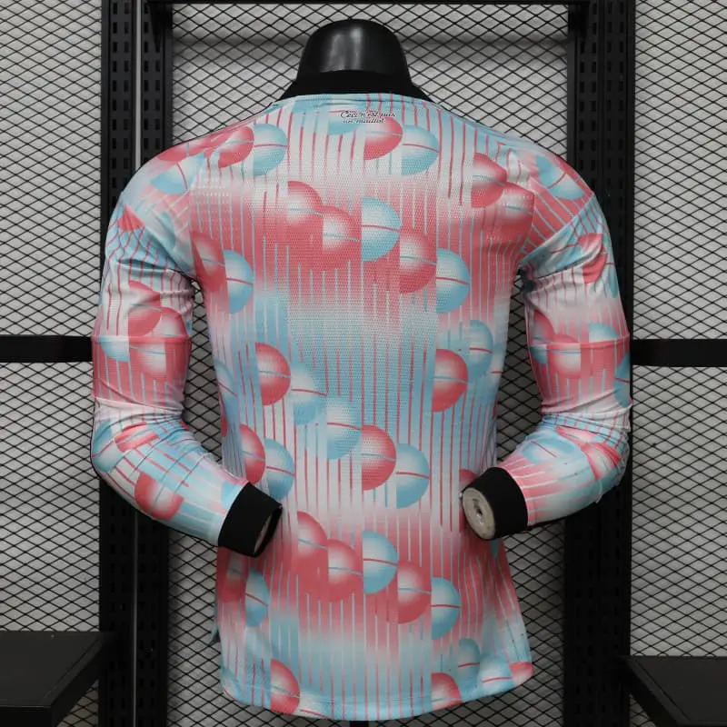 Camiseta Bélgica Away Mundial 2026 ML Rosa/Azul Claro (EDICIÓN JUGADOR)