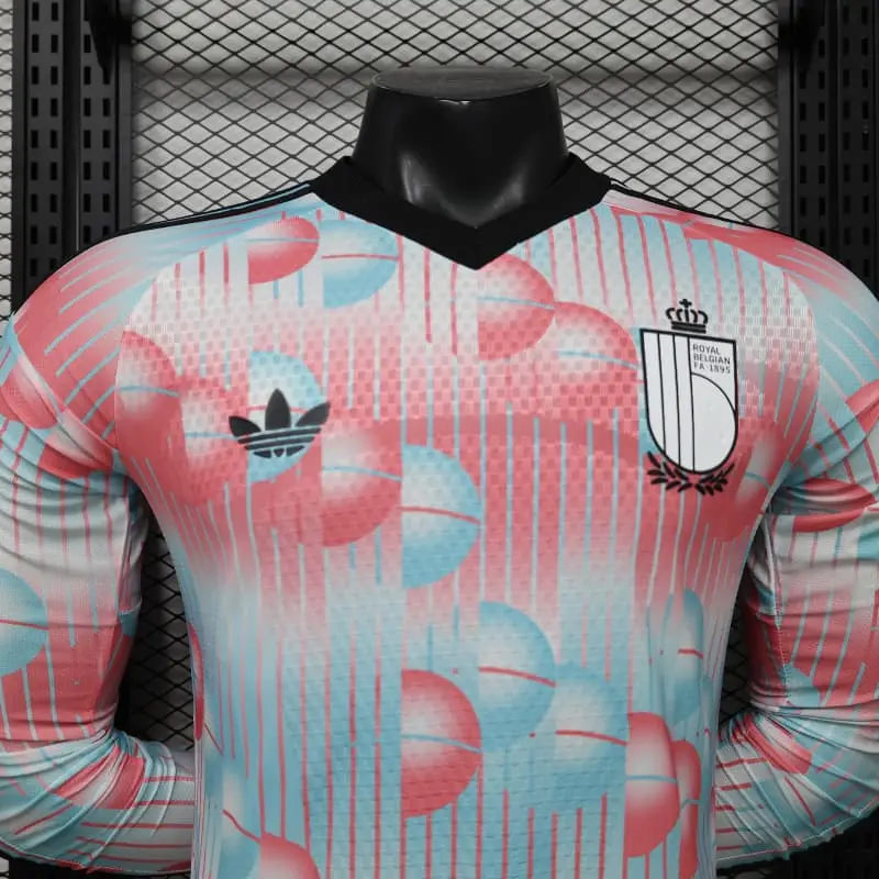 Camiseta Bélgica Away Mundial 2026 ML Rosa/Azul Claro (EDICIÓN JUGADOR)