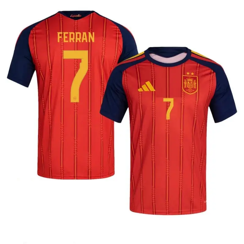 Camiseta Ferran 7 España Home Equipación Mundial 2026 Rojo/Azul 2 Estrellas