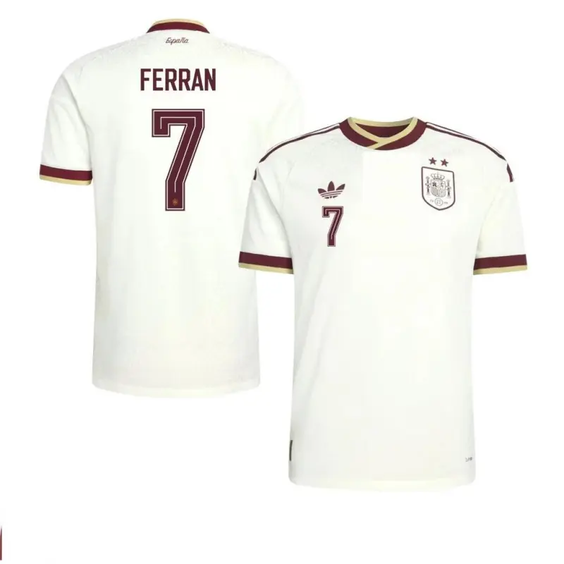 Camiseta Ferran 7 España Away Equipación Mundial 2026 Blanco 2 Estrellas