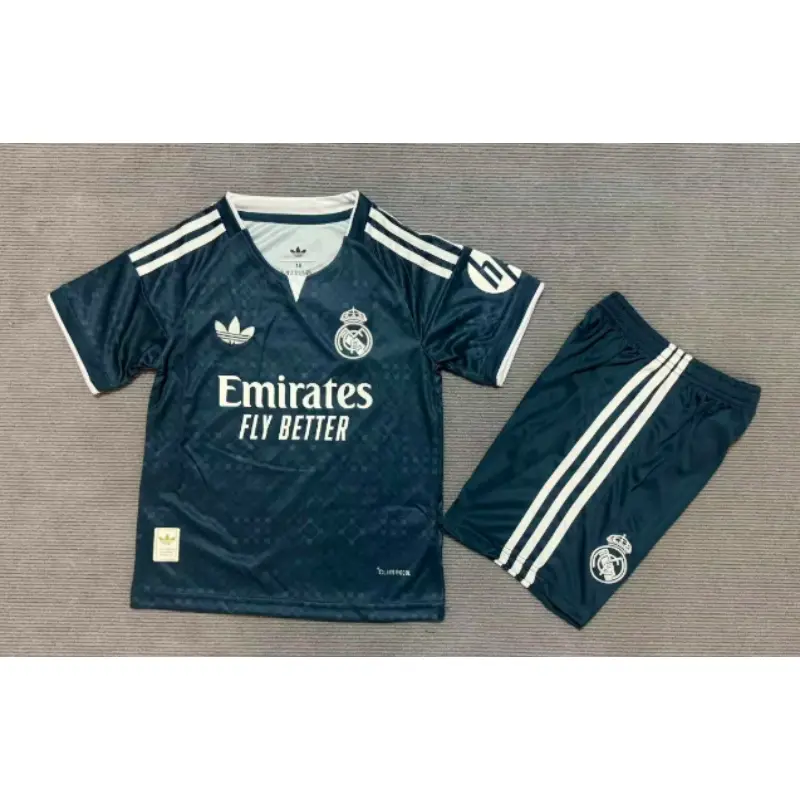 Camiseta Real Madrid Away Equipación 2026/2027 Verde Oscuro Niño Kit con Parche HP