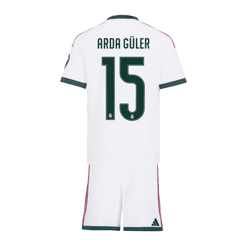Camiseta ARDA GÜLER 15 Real Madrid Home Equipación 2026/2027 Blanco Niño Kit con Parche HP