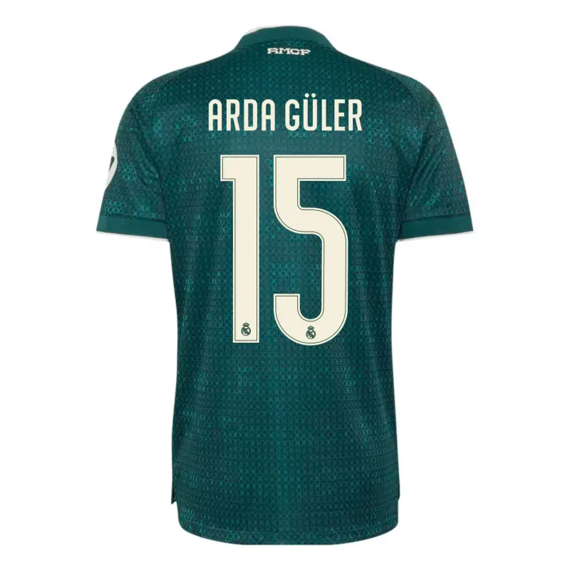 Camiseta ARDA GÜLER 15 Real Madrid Away Equipación 2026/2027 Verde Oscuro con Parche HP
