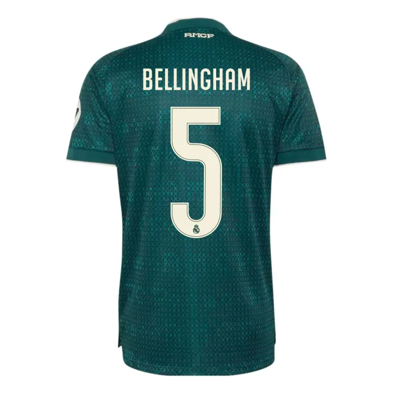 Camiseta BELLINGHAM 5 Real Madrid Away Equipación 2026/2027 Verde Oscuro con Parche HP