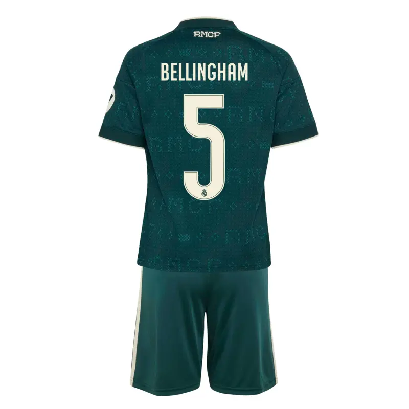 Camiseta BELLINGHAM 5 Real Madrid Away Equipación 2026/2027 Verde Oscuro Niño Kit con Parche HP