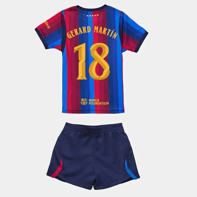Camiseta GERARD MARTÍN 18 Barcelona Home Equipación 2026/2027 Rojo/Azul Niño Kit UCL