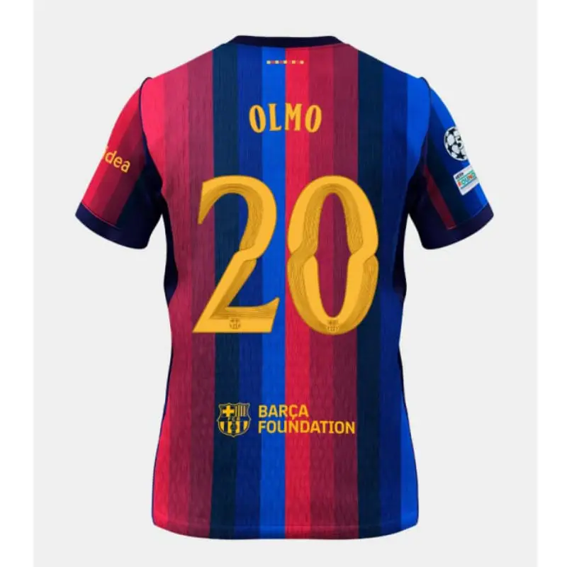 Camiseta OLMO 20 Barcelona Home Equipación 2026/2027 Rojo/Azul con Parche UCL
