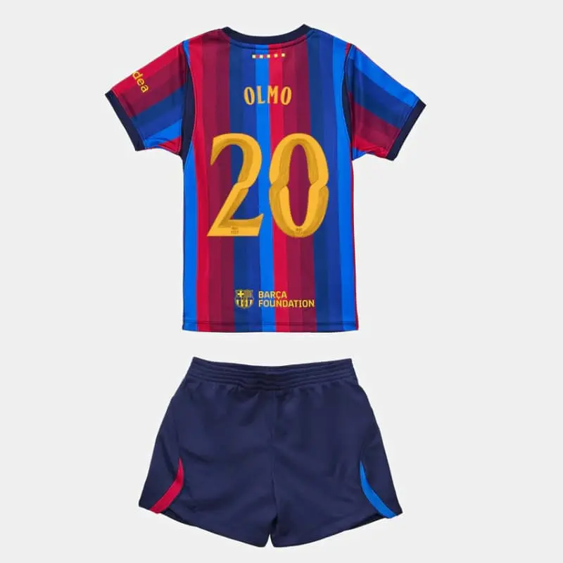 Camiseta OLMO 20 Barcelona Home Equipación 2026/2027 Rojo/Azul Niño Kit UCL
