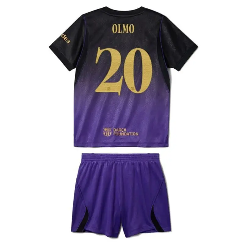 Camiseta OLMO 20 Barcelona Away Equipación 2026/2027 Negro/Morado Niño Kit UCL