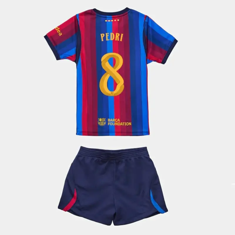 Camiseta PEDRI 8 Barcelona Home Equipación 2026/2027 Rojo/Azul Niño Kit UCL