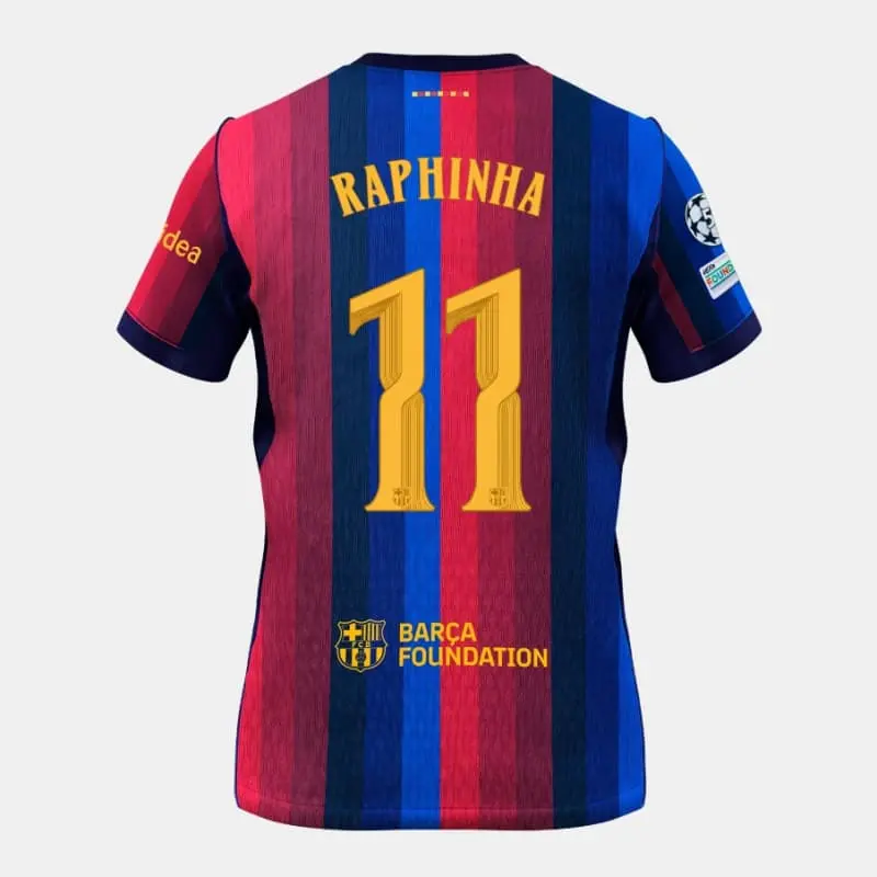 Camiseta RAPHINHA 11 Barcelona Home Equipación 2026/2027 Rojo/Azul con Parche UCL