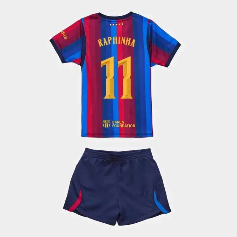 Camiseta RAPHINHA 11 Barcelona Home Equipación 2026/2027 Rojo/Azul Niño Kit UCL