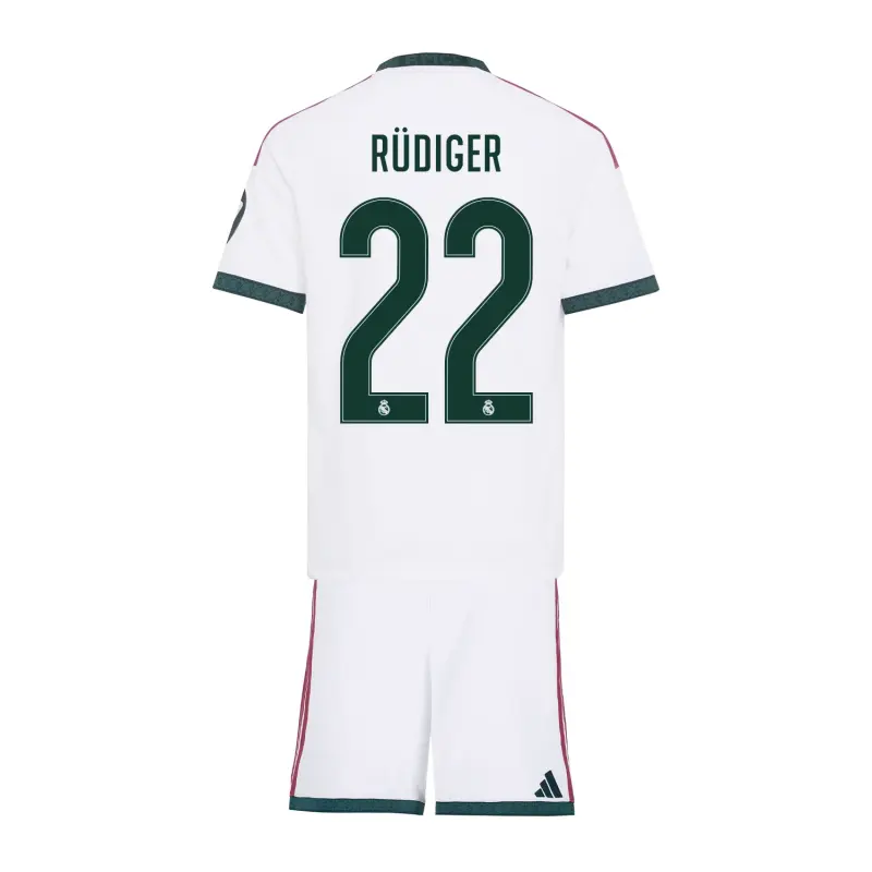 Camiseta RUDIGER 22 Real Madrid Home Equipación 2026/2027 Blanco Niño Kit con Parche HP