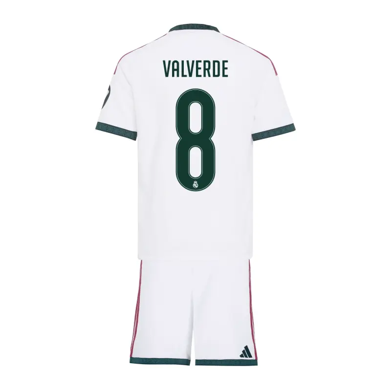 Camiseta VVALVERDE 8 Real Madrid Home Equipación 2026/2027 Blanco Niño Kit con Parche HP