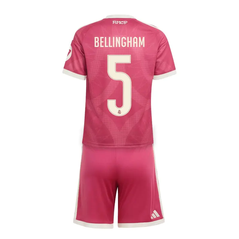 Camiseta BELLINGHAM 5 Real Madrid Third Equipación 2026/2027 Rosa Niño Kit con Parche HP