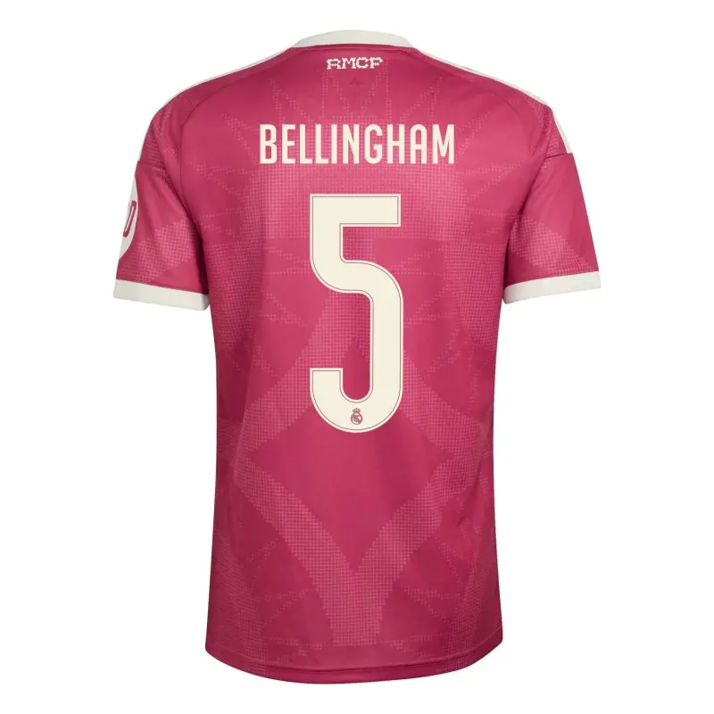 Camiseta BELLINGHAM 5 Real Madrid Third Equipación 2026/2027 Rosa con Parche HP