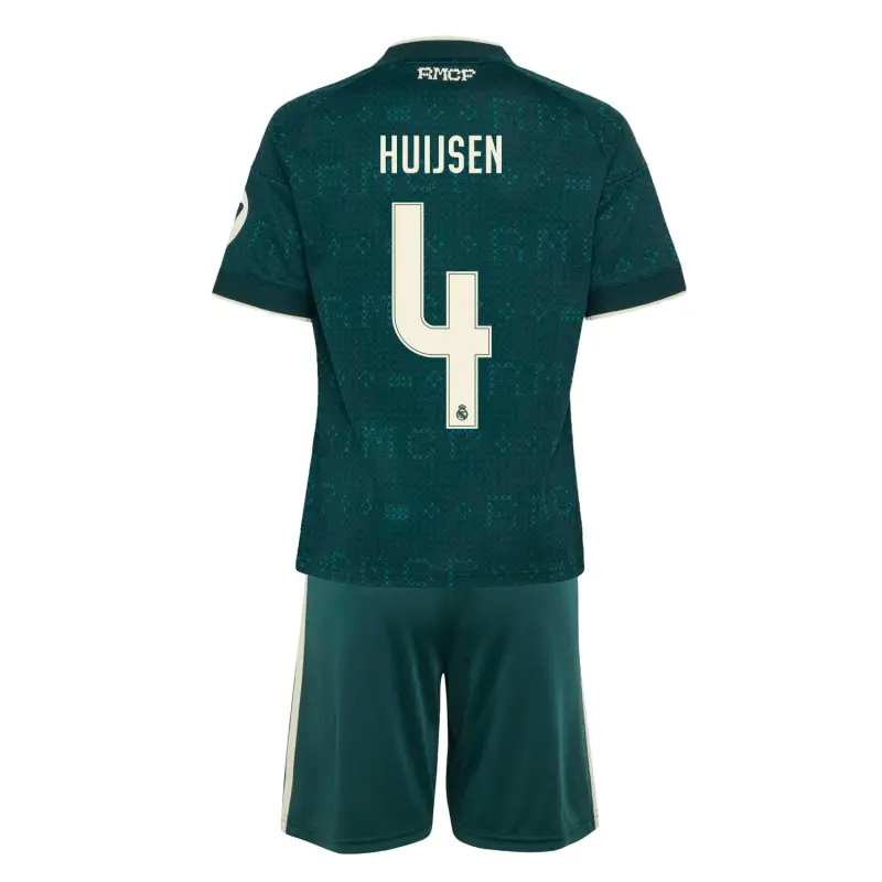 Camiseta HUIJSEN 4 Real Madrid Away Equipación 2026/2027 Verde Oscuro Niño Kit con Parche HP