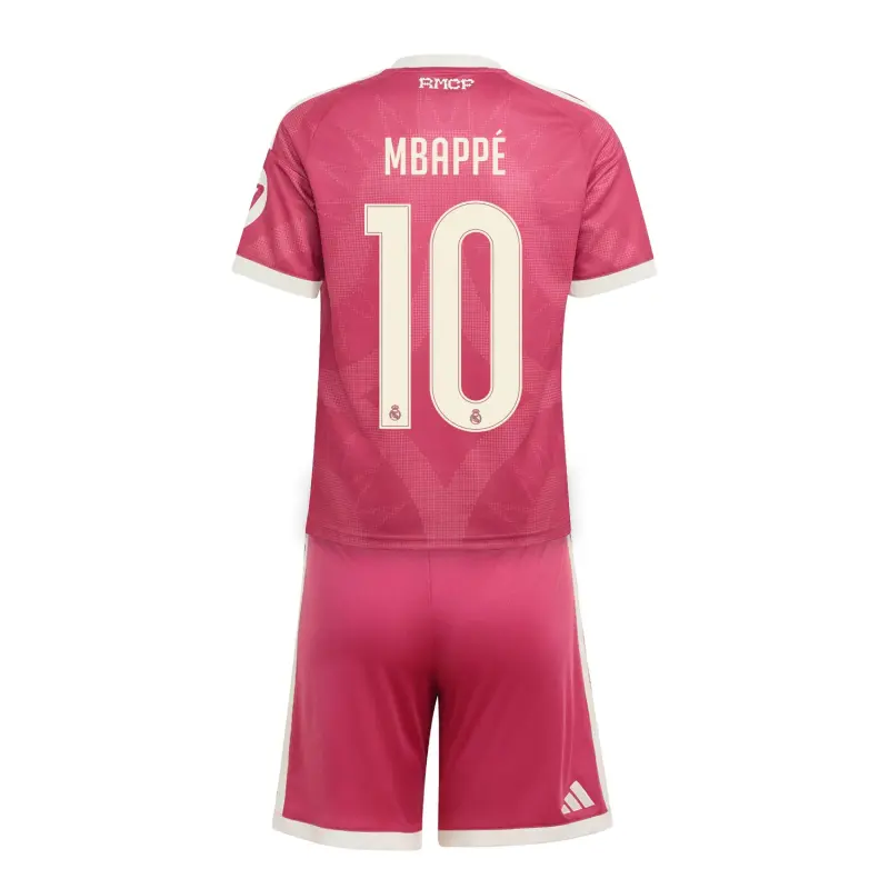 Camiseta MBAPPÉ 10 Real Madrid Third Equipación 2026/2027 Rosa Niño Kit con Parche HP