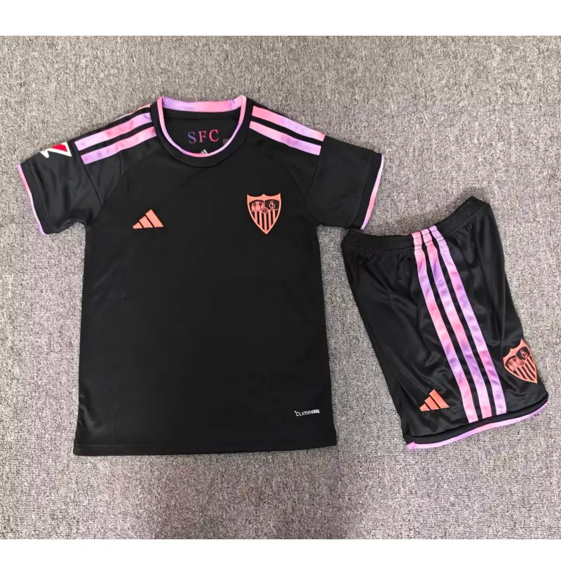 Camiseta Sevilla FC Third 2026/2027 Negro Niño Kit con Parche La Liga