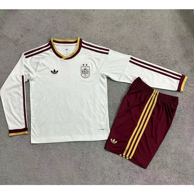 Camiseta España Away Mundial 2026 ML Blanco Niño Kit 2 Estrellas