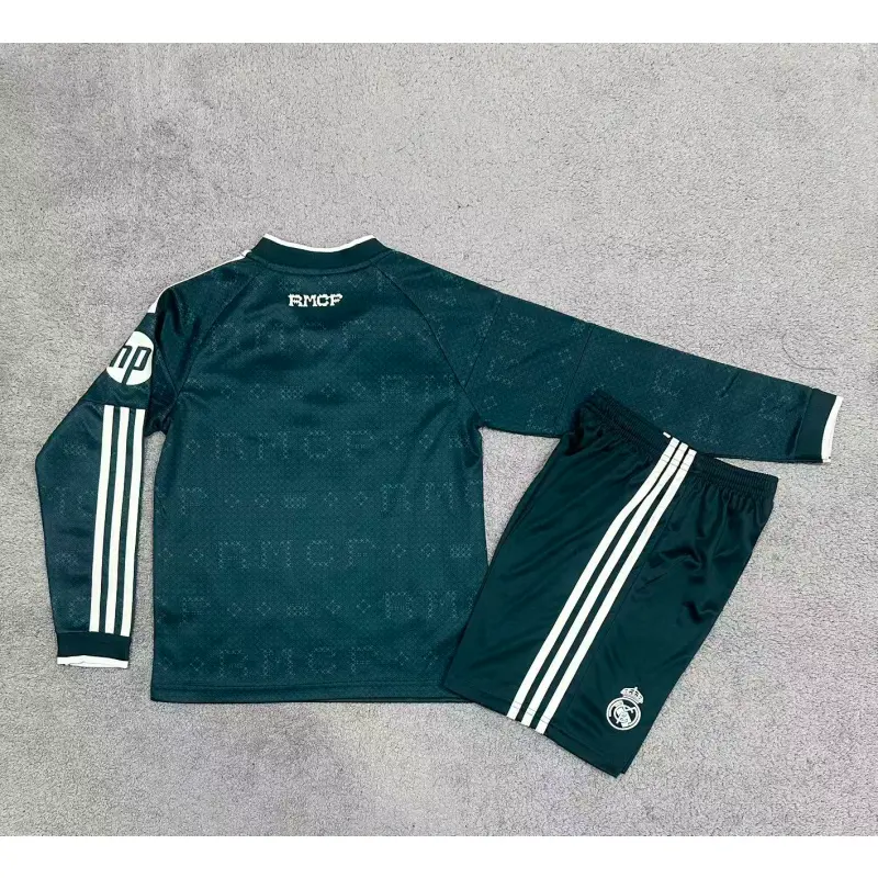 Camiseta Real Madrid Away 2026/2027 ML Verde Oscuro Niño Kit con Parche HP