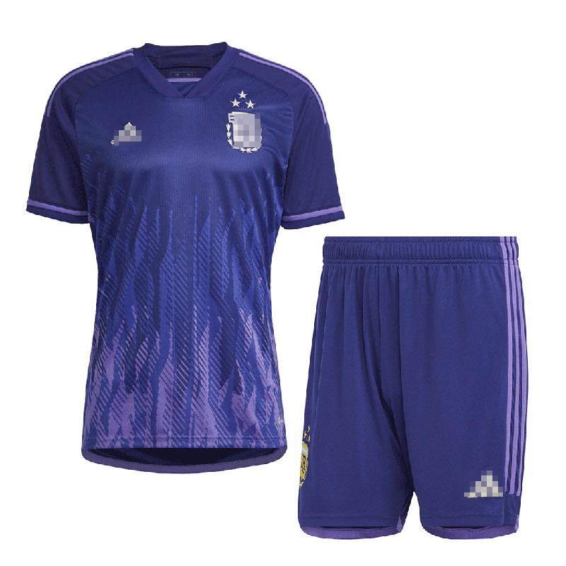 Camiseta Argentina Away 2022 Mundial 3 Estrellas Niño Kit