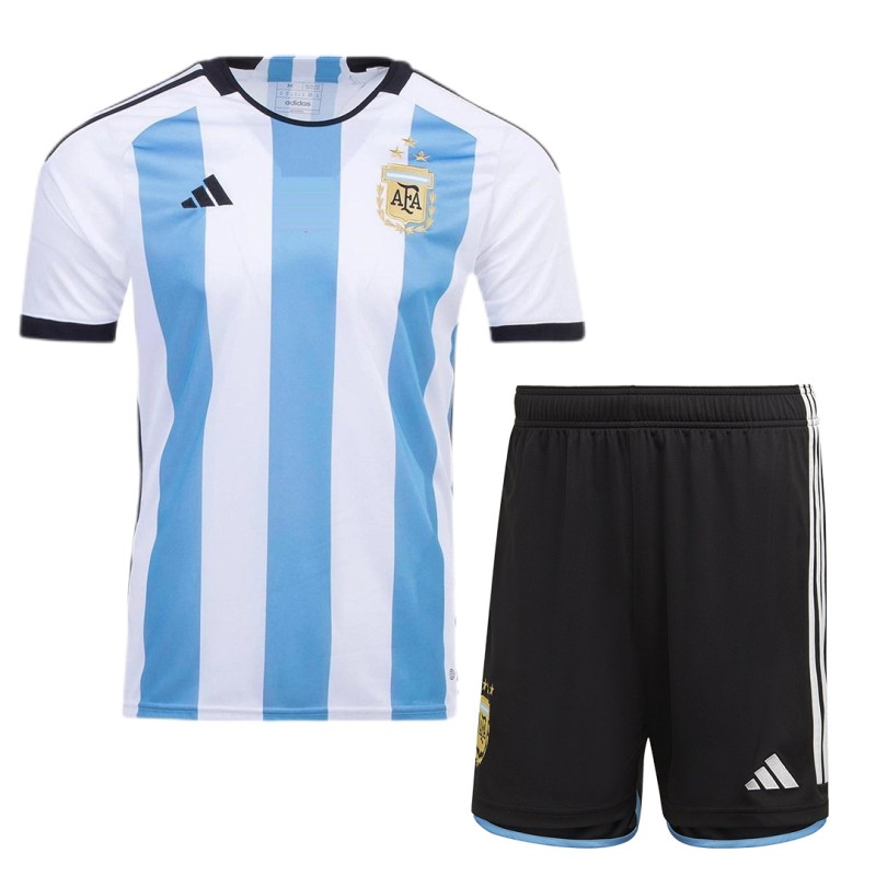 Camiseta Argentina Home 2022 Mundial 3 Estrellas Niño Kit