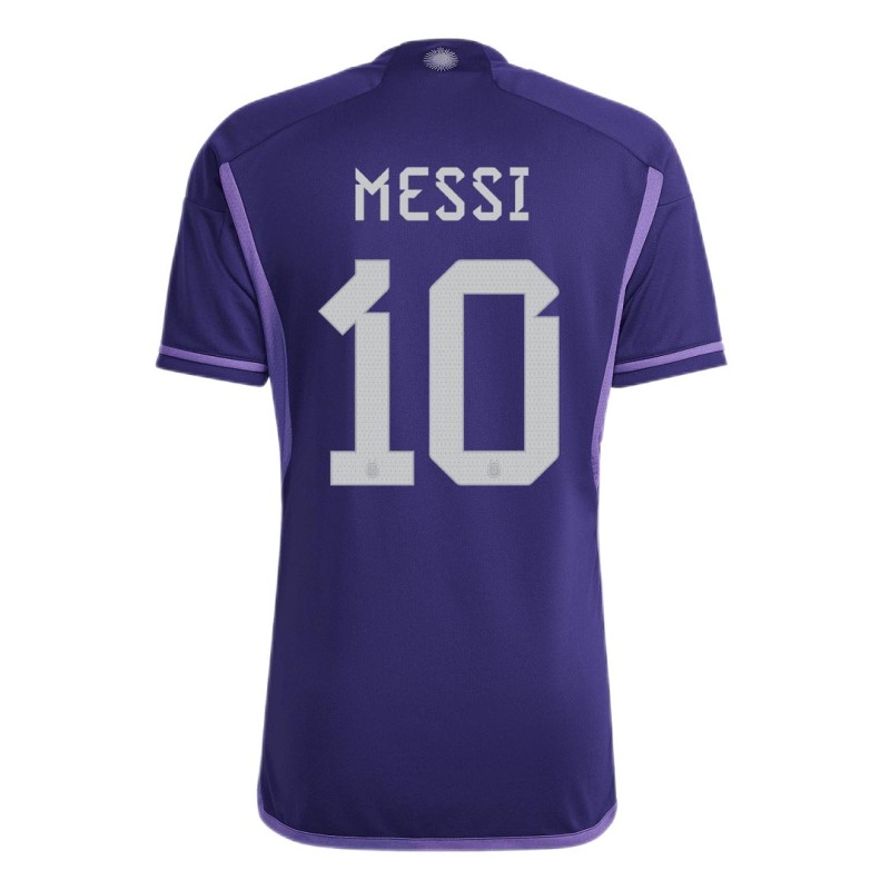 Camiseta Messi 10 Argentina Away 2022 Mundial 3 Estrellas