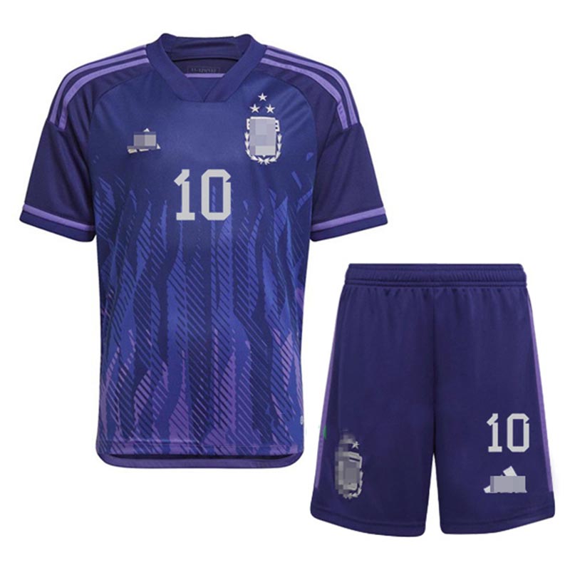 Camiseta Messi 10 Argentina Away 2022 Mundial 3 Estrellas Niño Kit