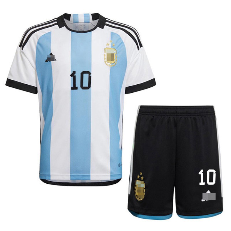 Camiseta Messi 10 Argentina Home 2022 Mundial 3 Estrellas Niño Kit
