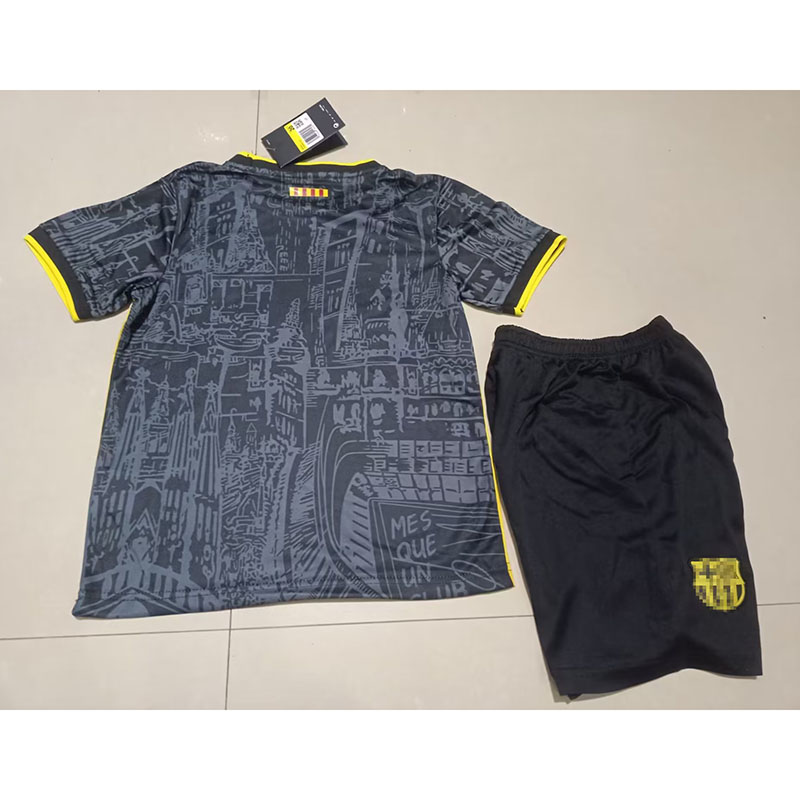 Camiseta 2023/2024 Barcelona Negro/Amarillo Niño Kit