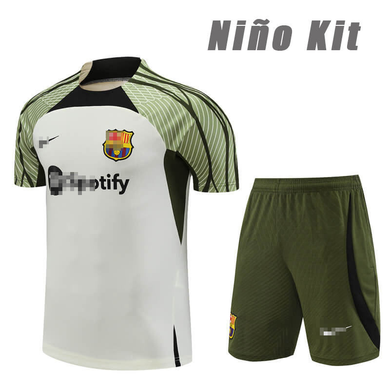 Camiseta de Entrenamiento Barcelona 2023/2024 Beige/Verde Niño Kit