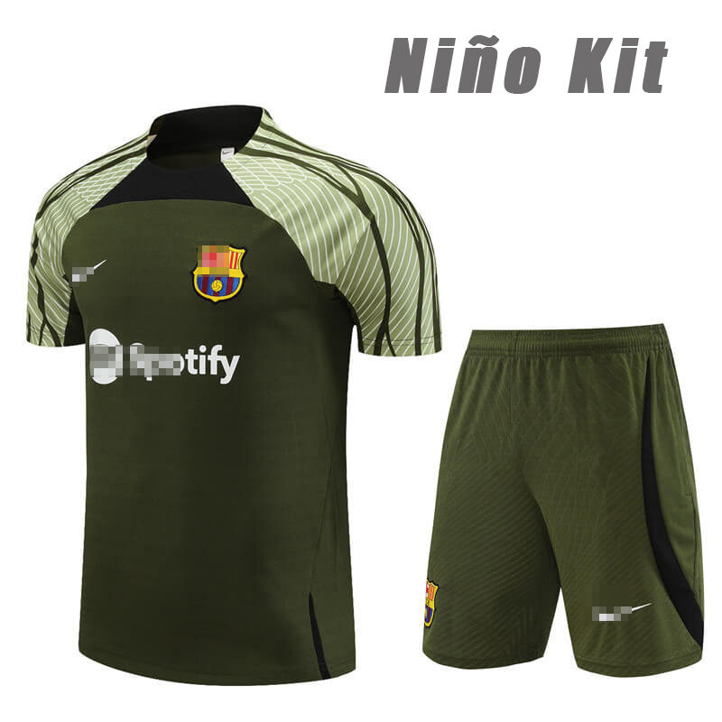 Camiseta de Entrenamiento Barcelona 2023/2024 Verde Oscuro Niño Kit