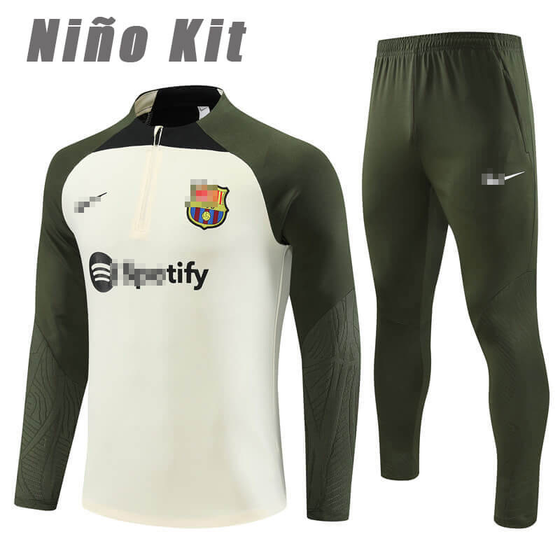 Sudadera Entrenamiento Barcelona 2023/2024 Niño Kit Beige/Verde