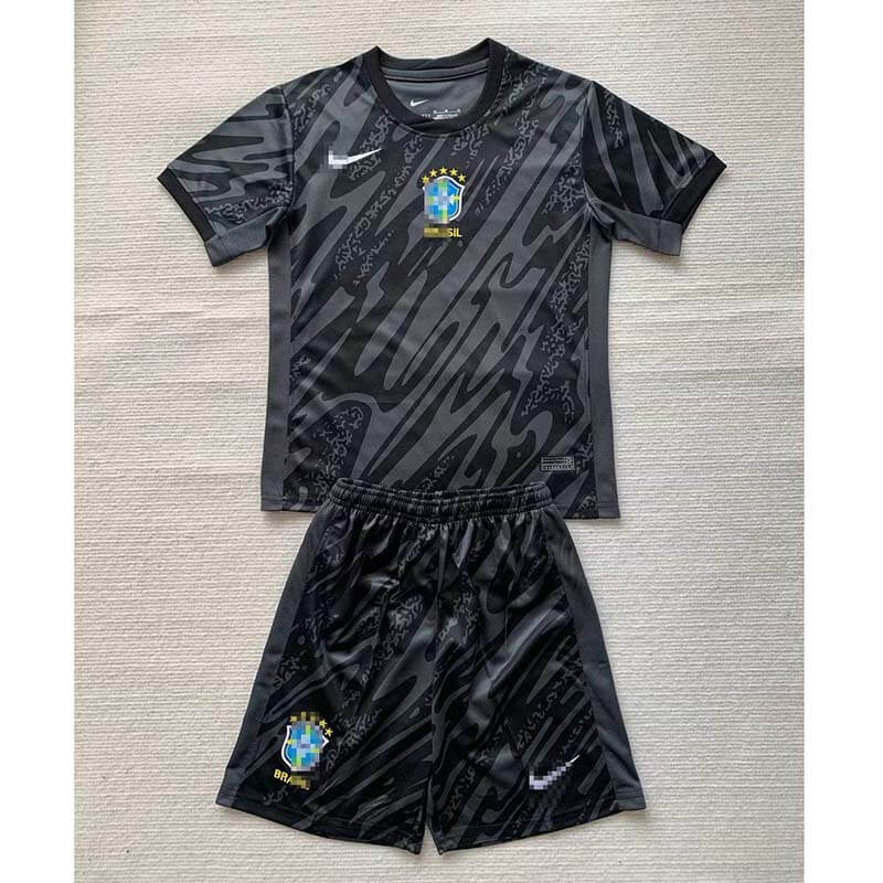 Camiseta De Portero Brasil Negro 2024 Niño Kit