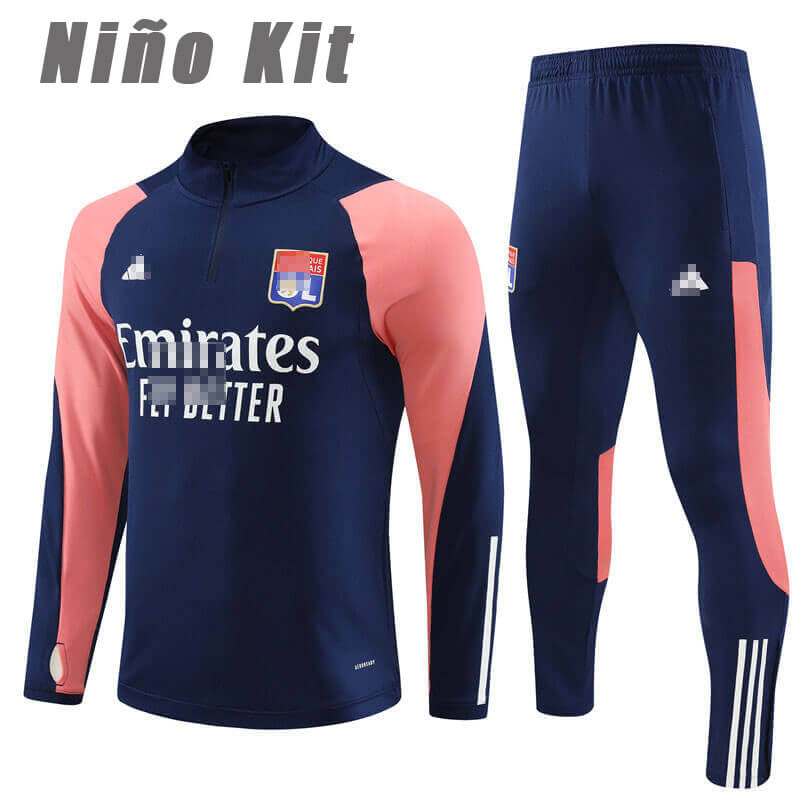 Sudadera Entrenamiento Olympique De Lyon 2023/2024 Niño Kit Azul Marino/Rosa