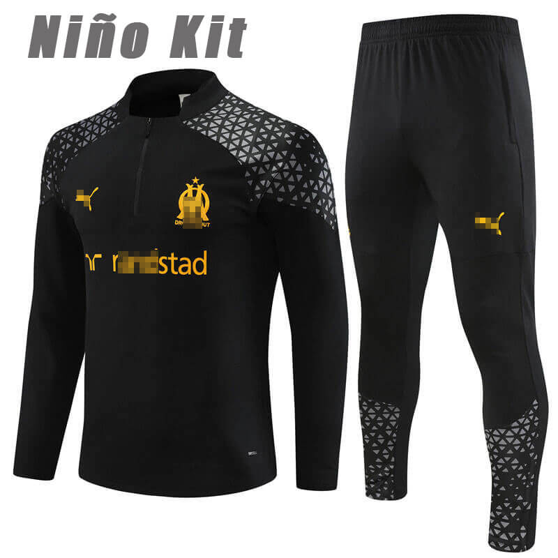 Sudadera Entrenamiento Olympique Marsella 2023/2024 Niño Kit Negro