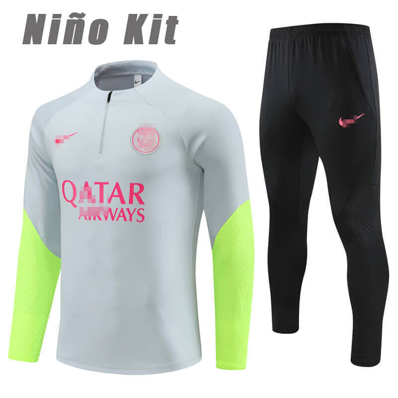 Sudadera Entrenamiento PSG 2023/2024 Niño Kit Gris/Verde Fluorescente