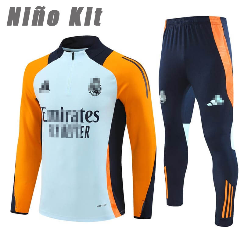Sudadera Entrenamiento Real Madrid 2024/2025 Azul Claro/Naranja Niño Kit